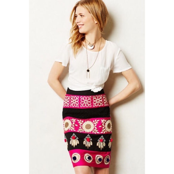 Anthropologie Black and Pink Patterned Skirt - Picture 1 of 15